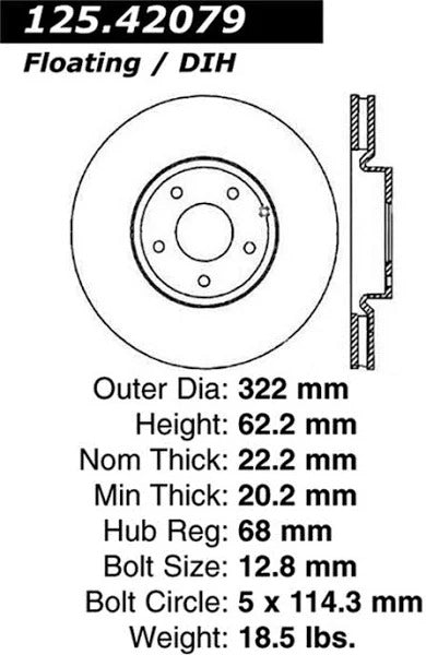 CENTRIC 6/02-08 NISSAN 350Z W/ BREMBO PREMIUM HIGH CARBON REAR ROTOR, 125.42079 - eliteracefab.com