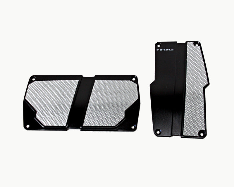 NRG Black with Silver Carbon Automatic Brushed Aluminum Sport Pedal Universal - eliteracefab.com