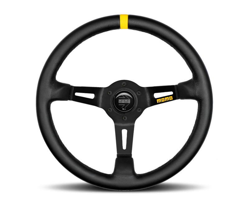 Momo MOD08 Steering Wheel 350 mm - Black Leather/Black Spokes/1 Stripe - eliteracefab.com