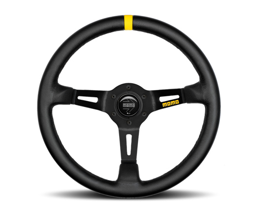Momo MOD08 Steering Wheel 350 mm - Black Leather/Black Spokes/1 Stripe - eliteracefab.com