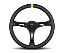 Load image into Gallery viewer, Momo MOD08 Steering Wheel 350 mm - Black Leather/Black Spokes/1 Stripe - eliteracefab.com