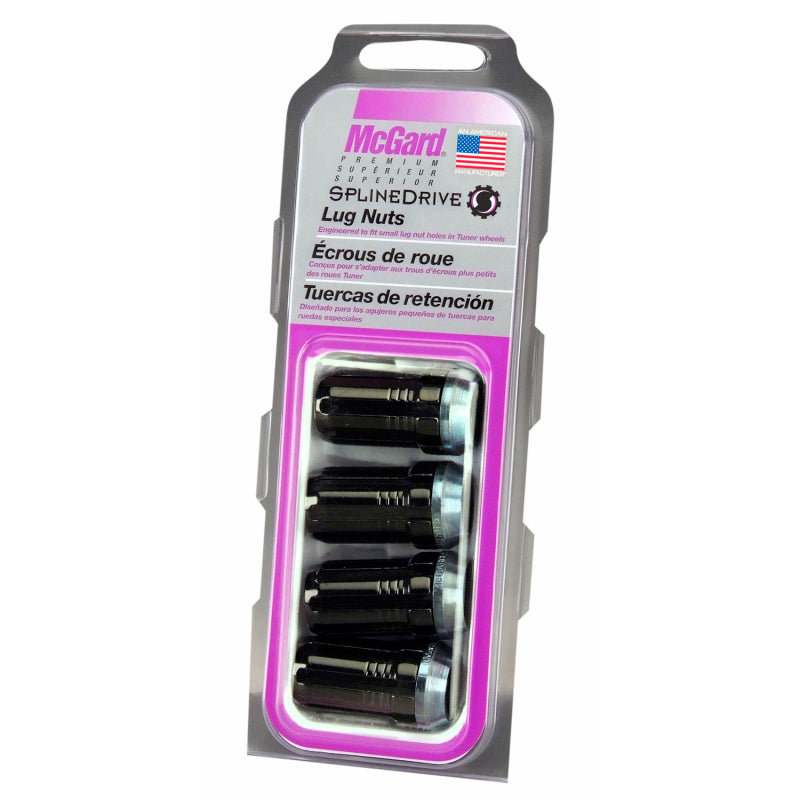 McGard SplineDrive Lug Nut (Cone Seat) M14X1.5 / 1.935in. Length (4-Pack) - Black (Req. Tool) - eliteracefab.com