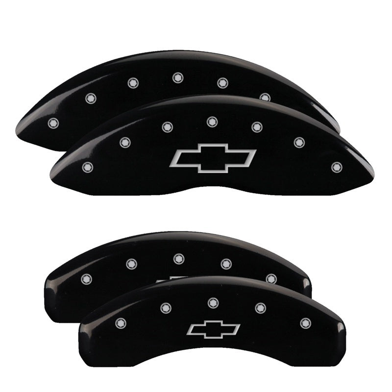 MGP 4 Caliper Covers Engraved Front & Rear Bowtie Black finish silver ch - eliteracefab.com