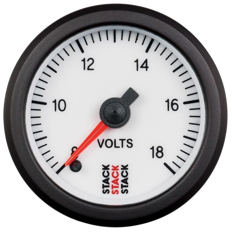 Autometer Stack 52mm 8-18V Pro Stepper Motor Battery Voltage Gauge - White ST3366