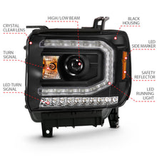 Load image into Gallery viewer, ANZO 2016-2019 Gmc Sierra 1500 Projector Headlight Plank Style Black w/ Sequential Amber Signal - eliteracefab.com