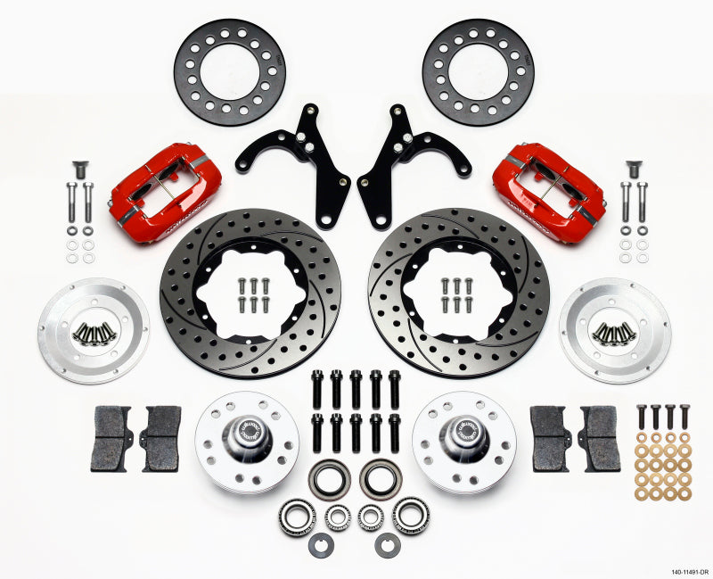 Wilwood Forged Dynalite Front Kit 11.00in Drill-Red 55-57 Chevy Wilwood
