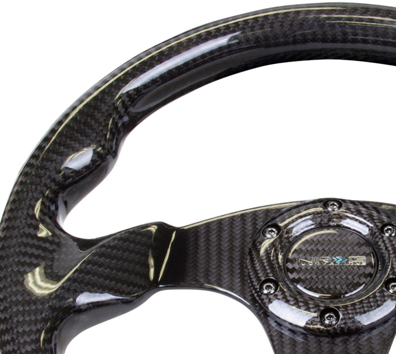 NRG Carbon Fiber Steering Wheel 320mm Flat Bottom Shinny Black Light Tone - eliteracefab.com