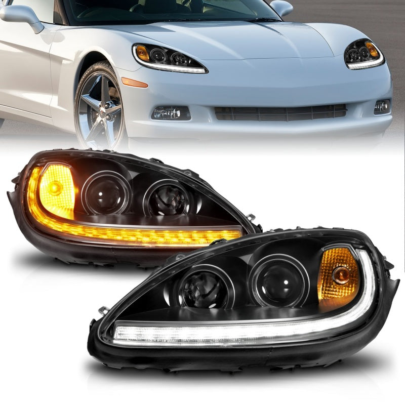 ANZO CHEVY CORVETTE 05-13 PROJECTOR SEQUENTIAL PLANK STYLE HEADLIGHTS BLACK(W/ DRL)(NO HID KIT) - 121571