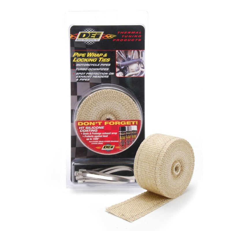 DEI Exhaust Wrap Kit - Pipe Wrap and Locking Tie - Tan DEI