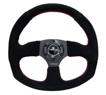 Load image into Gallery viewer, NRG Reinforced Steering Wheel (320mm Horizontal / 330mm Vertical) Suede w/Red Stitch.