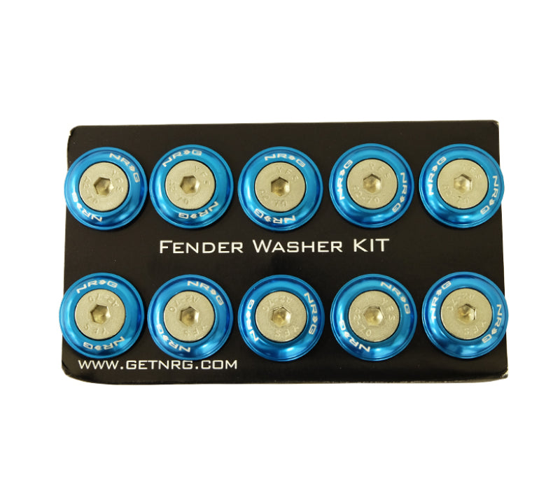 NRG Fender Washer Kit w/Rivets For Plastic (Blue) - Set of 10 - eliteracefab.com