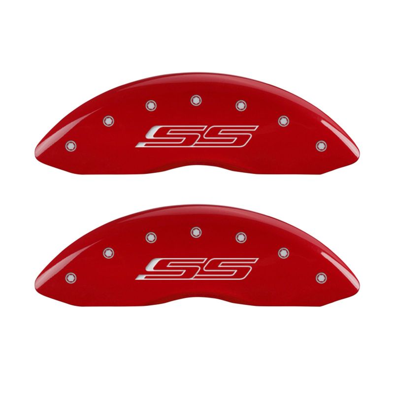 MGP 4 Caliper Covers Engraved Front & Rear Gen 5/SS Red finish silver ch - eliteracefab.com