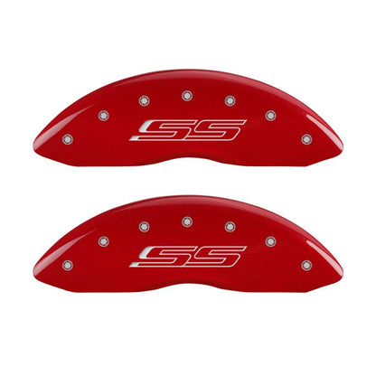 MGP 4 Caliper Covers Engraved Front & Rear Gen 5/SS Red finish silver ch - eliteracefab.com