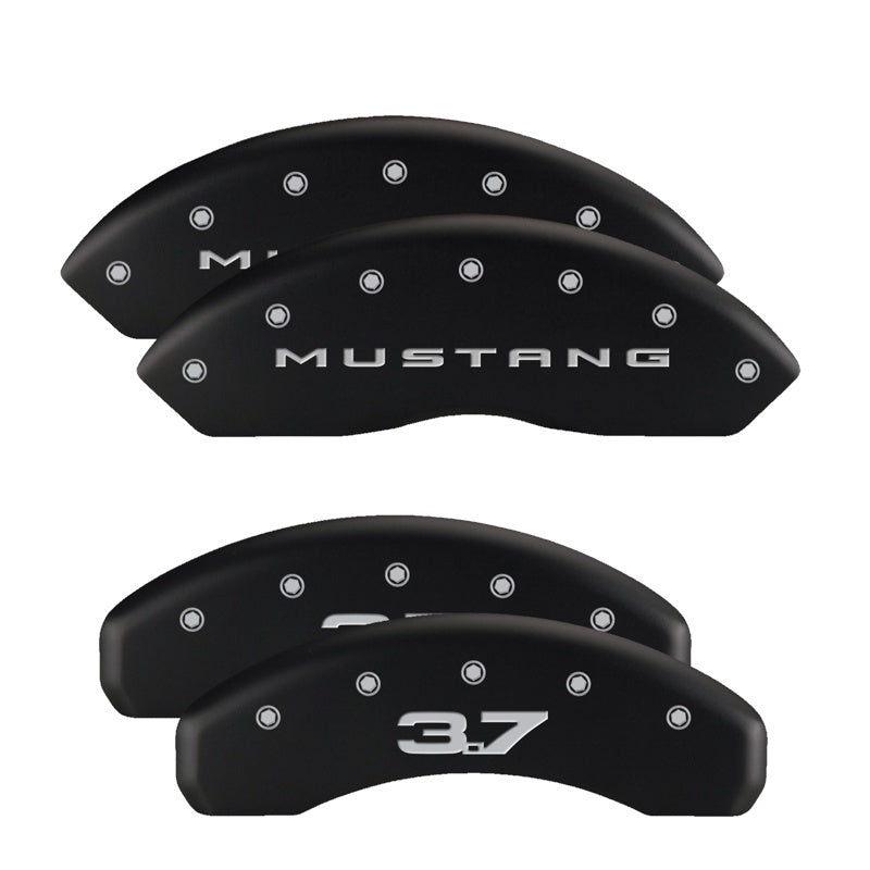 MGP 4 Caliper Covers Engraved Front 2015/Mustang Engraved Rear 2015/37 Black finish silver ch MGP