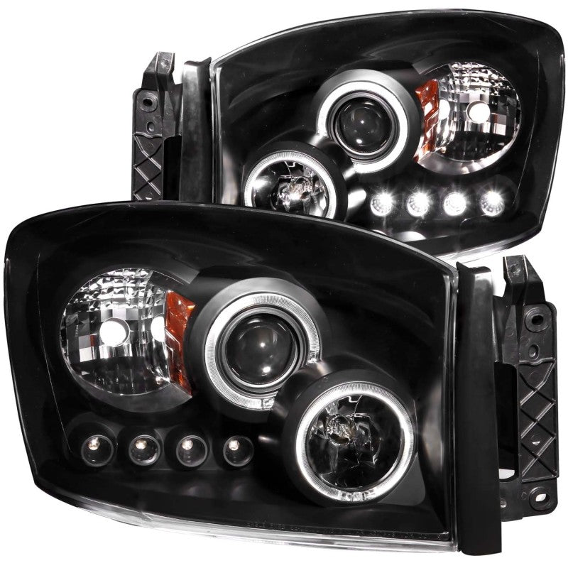 ANZO USA Dodge Ram 1500 / 2500 / 3500 Projector Headlights W/ Halo Black; 2006-2008 - eliteracefab.com