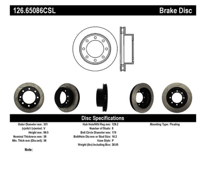 STOPTECH POWER SLOT 00-05 FORD EXCURSION / 99-04 F250/F350 FRONT LEFT SLOTTED CRYO BRAKE ROTOR, 126.65086CSL - eliteracefab.com