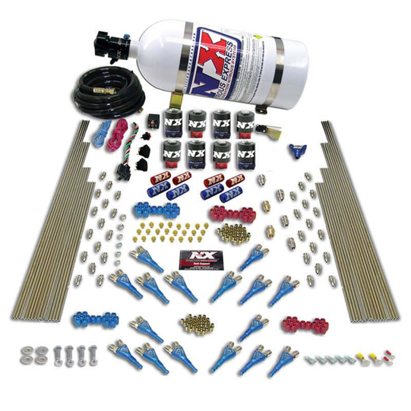 Nitrous Express Shark Dual Stage/Alc 16 Nozzles 8 Solenoids Nitrous Kit (200-1200HP) w/10lb Bottle