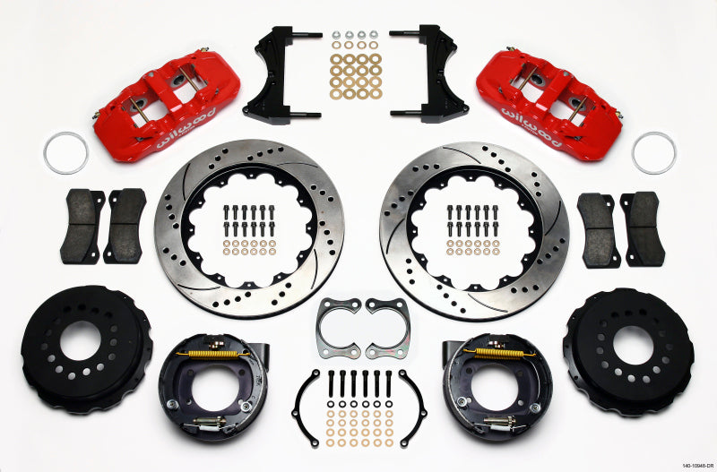 Wilwood AERO4 Rear P-Brake Kit 14.00in Drill Red Big Ford New Style 2.50in Offset - eliteracefab.com