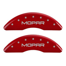 Load image into Gallery viewer, MGP 4 Caliper Covers Engraved Front &amp; Rear MOPAR Red finish silver ch MGP