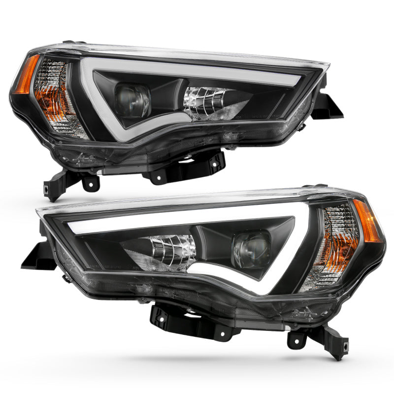 ANZO 14-18 Toyota 4 Runner Plank Style Projector Headlights Black w/ Amber - eliteracefab.com