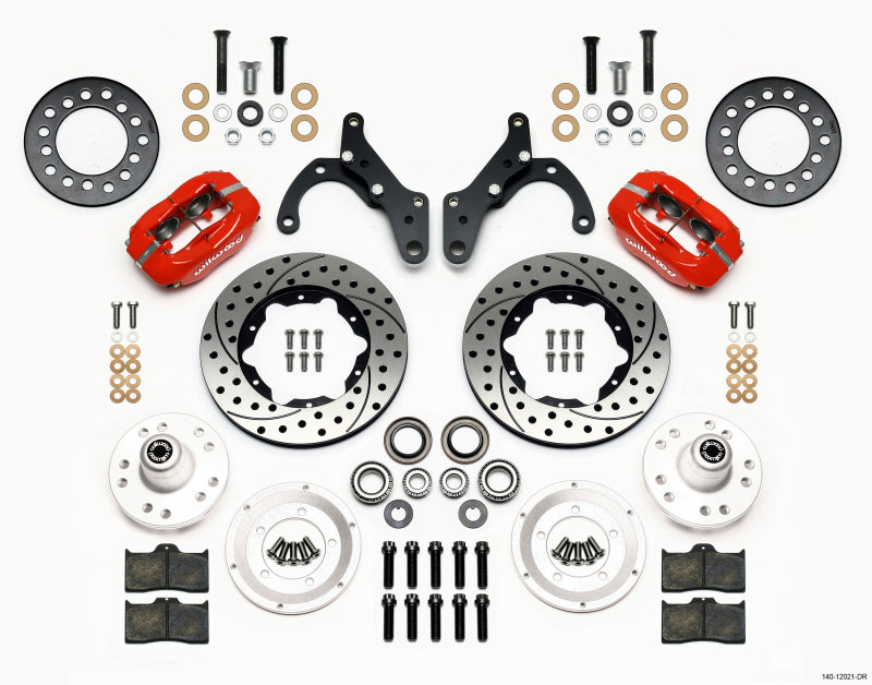 Wilwood Forged Dynalite Front Kit 11.00in Drill-Red 65-68 Chevy Impala -Drum Spindle Wilwood