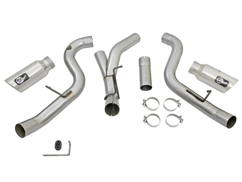 aFe LARGE Bore HD 4in Dual DPF-Back SS Exhaust w/Polished Tip 16-17 GM Diesel Truck V8-6.6L (td) LML aFe