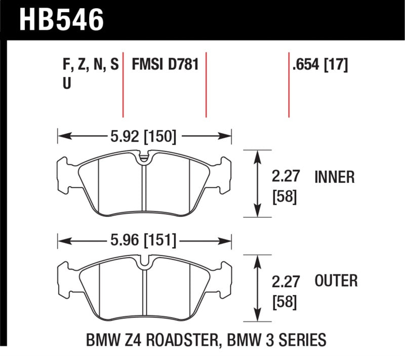 Hawk Performance HPS 5.0 Front Brake Pads - HB546B.654 Hawk Performance
