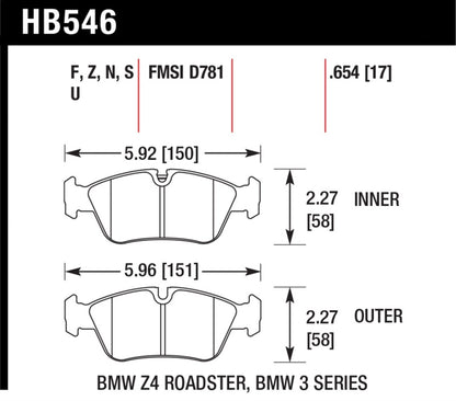 Hawk Performance HPS 5.0 Front Brake Pads - HB546B.654 Hawk Performance