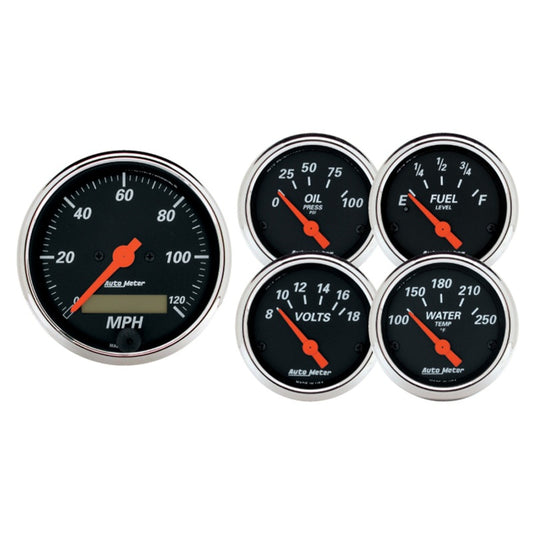 Autometer Designer 3-3/8in & 2-1/16in Kit Box-Elec Speedo & Elec Oil Press H2O Temp Volt Fuel Level 1421