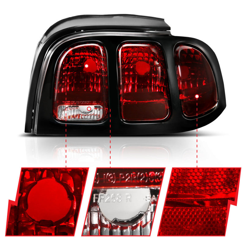 ANZO 1994-1998 Ford Mustang Taillight Dark Red Lens (OE Style) - eliteracefab.com