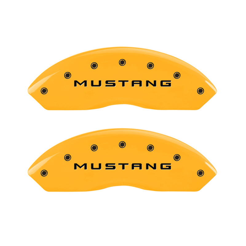MGP 4 Caliper Covers Engraved Front Mustang Engraved Rear Bar & Pony Yellow finish black ch MGP