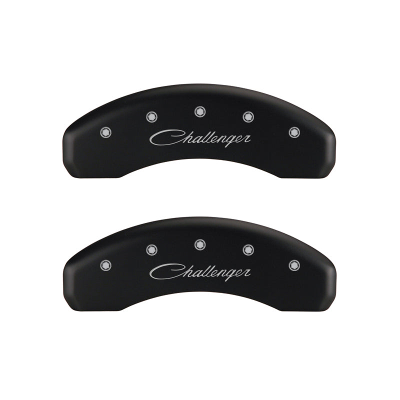 MGP 4 Caliper Covers Engraved Front & Rear Cursive/Challenger Red finish silver ch MGP