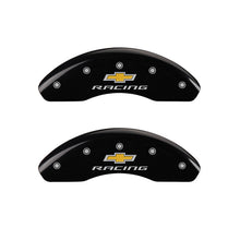 Load image into Gallery viewer, MGP Front set 2 Caliper Covers Engraved Front Chevy racing Black finish silver ch MGP