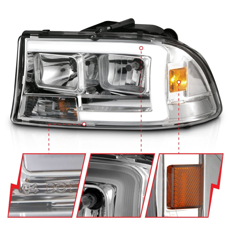 ANZO 97-04 Dodge Dakota/Durango Crystal headlight Set w/ Light Bar Chrome Housing ANZO