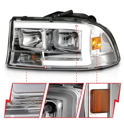 ANZO 97-04 Dodge Dakota/Durango Crystal headlight Set w/ Light Bar Chrome Housing ANZO