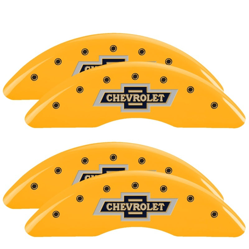 MGP 4 Caliper Covers Engraved F & R 100th Anniv Yellow Finish Black Char 2019 Chevy Silverado 2500HD MGP