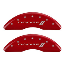 Load image into Gallery viewer, MGP 4 Caliper Covers Engraved Front &amp; Rear With stripes/Dodge Red finish silver ch MGP