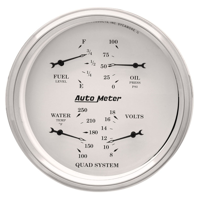 AutoMeter Gauge Quad 5in. 240 Ohm(e) to 33 Ohm(f) Elec Old Tyme White 1610