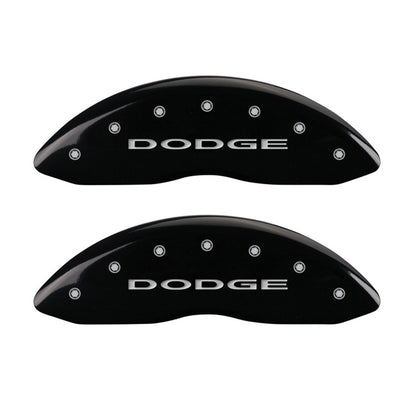 MGP Front set 2 Caliper Covers Engraved Front With out stripes/Dodge Black finish silver ch MGP