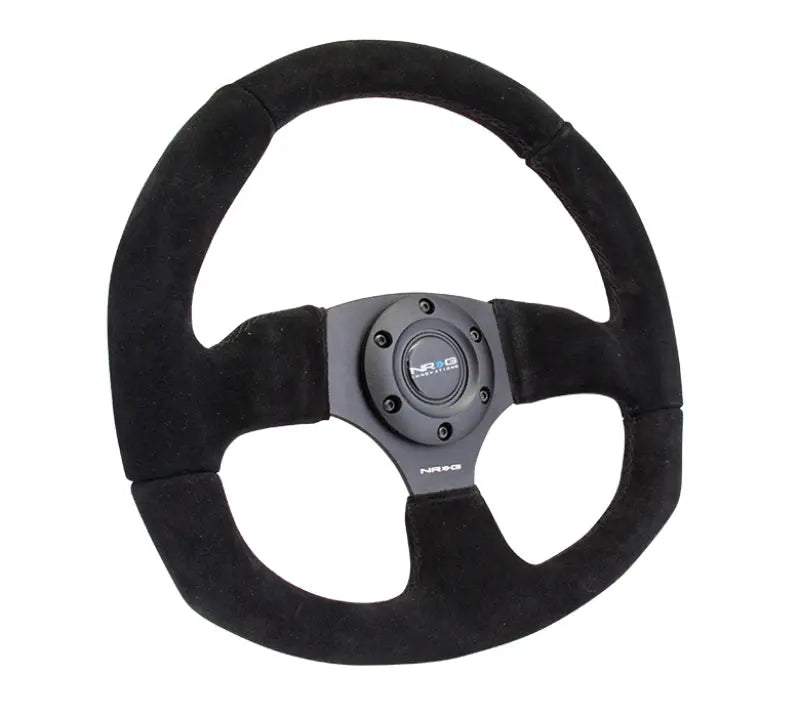 NRG Reinforced Steering Wheel Suede Leather Steering Wheel Black Stitch - eliteracefab.com