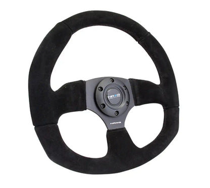 NRG Reinforced Steering Wheel Suede Leather Steering Wheel Black Stitch - eliteracefab.com