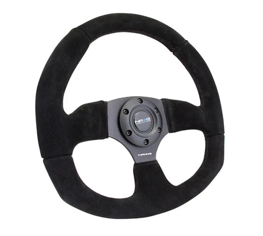 NRG Reinforced Steering Wheel Suede Leather Steering Wheel Black Stitch - eliteracefab.com