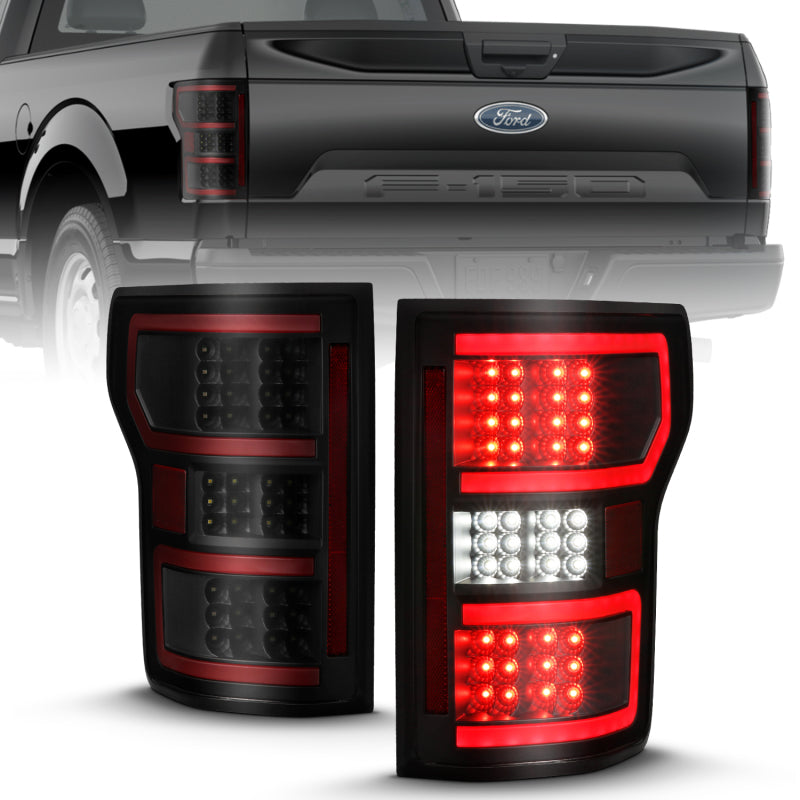 ANZO 18-19 Ford F-150 LED Taillight Black Housing Clear Lens Red Light Bar W/Sequential - eliteracefab.com