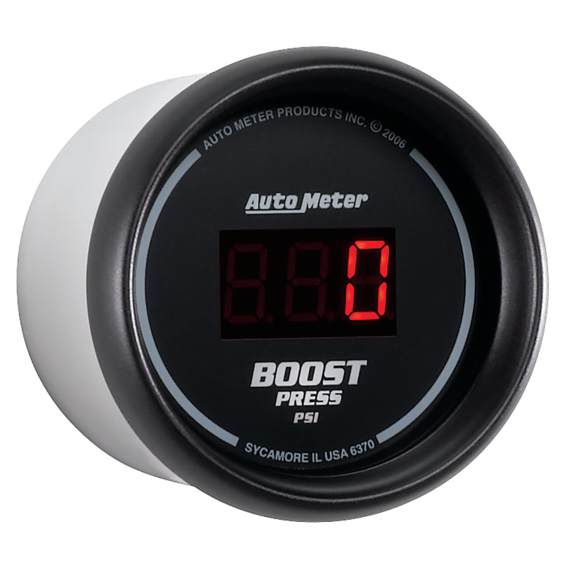 AutoMeter GAUGE; BOOST; 2 1/16in.; 60PSI; DIGITAL; BLACK DIAL W/RED LED - eliteracefab.com