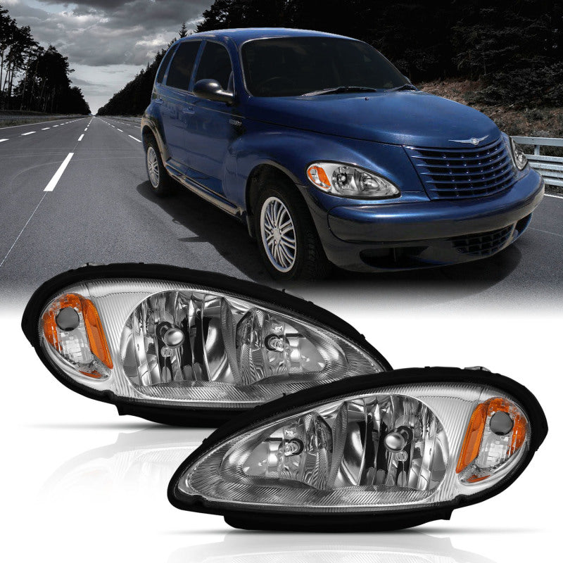 ANZO 2001-2005 Chrysler Pt Cruiser Crystal Headlight Chrome Amber (OE) - eliteracefab.com