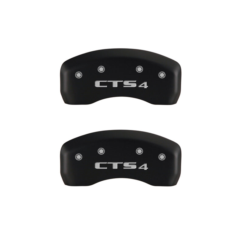 MGP 4 Caliper Covers Engraved Front Cursive/Cadillac Engraved Rear CTS4 Red finish silver ch MGP