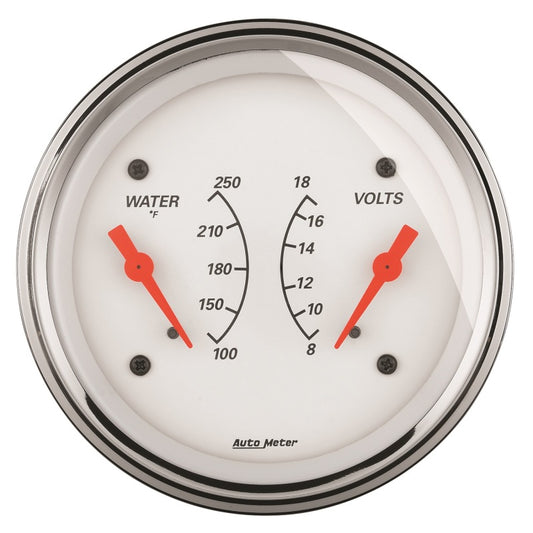 AutoMeter Gauge Dual Wtmp & Volt 3-3/8in. 250 Deg. F & 18V Elec Arctic White 1330