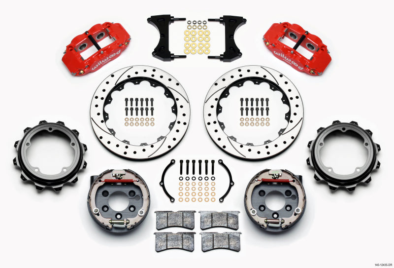 Wilwood Narrow Superlite 4R Rear P-Brk Kit 12.88in Drill Red Strange Eng Floater 3.49in Offset Wilwood