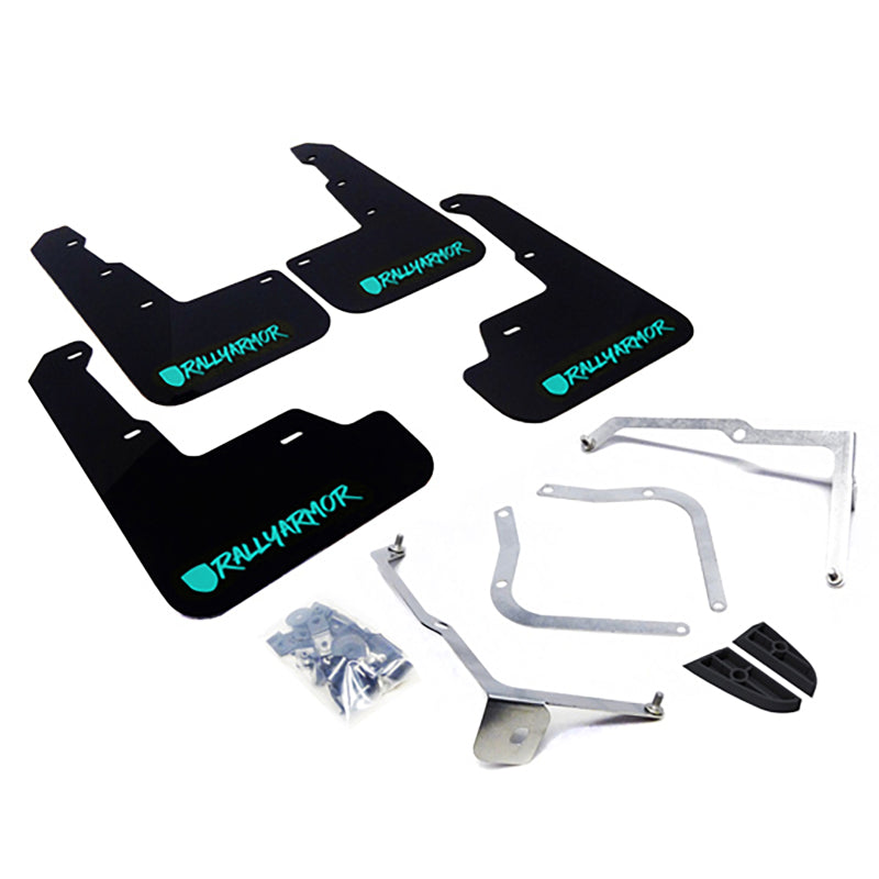 Rally Armor 15+ Subaru WRX & STi Sedan Only UR Black Mud Flap w/ Teal Logo and Altered Font - eliteracefab.com