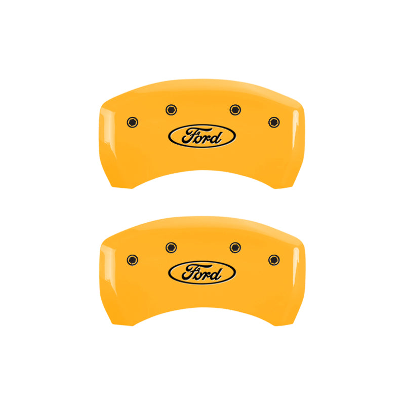 MGP 4 Caliper Covers Engraved Front & Rear Oval logo/Ford Yellow finish black ch MGP